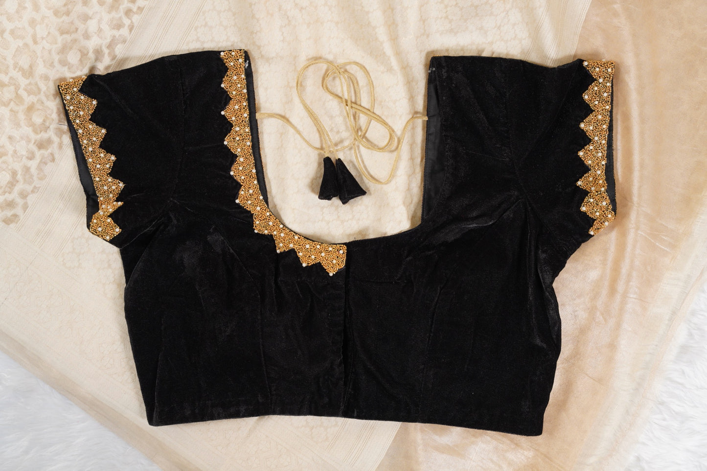 Cream Banarasi with contrast back velvet blouse