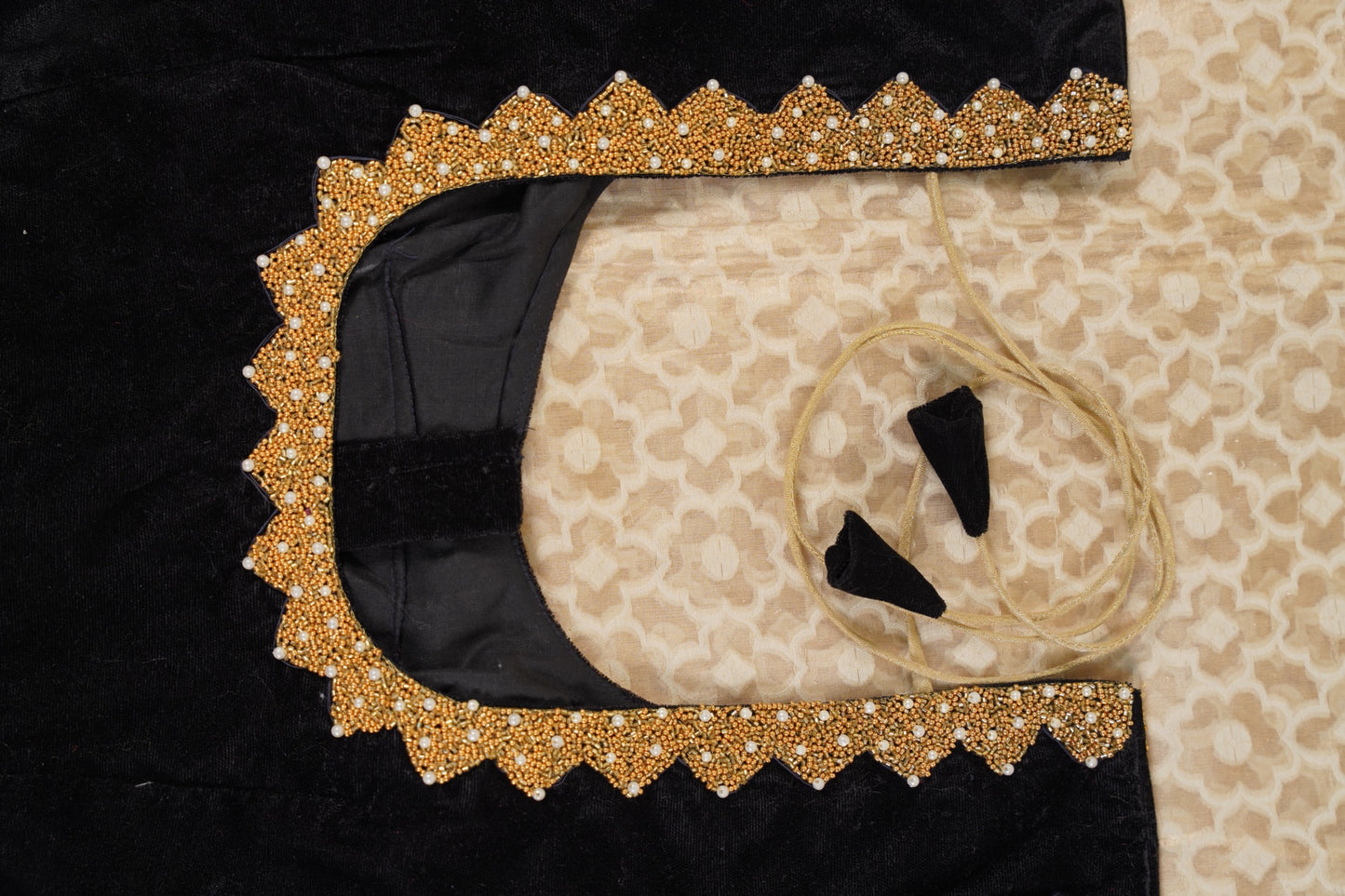 Cream Banarasi with contrast back velvet blouse