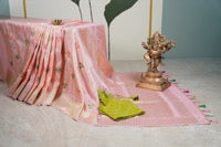 Peach Tissue Kadhuwa Jangla Half Meenakari Saree