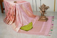 Peach Tissue Kadhuwa Jangla Half Meenakari Saree