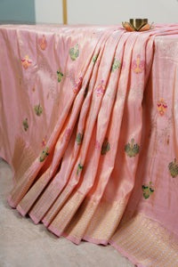 Peach Tissue Kadhuwa Jangla Half Meenakari Saree