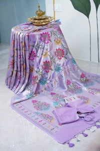 Banarasi Lavender Tussar all over Tissue saree