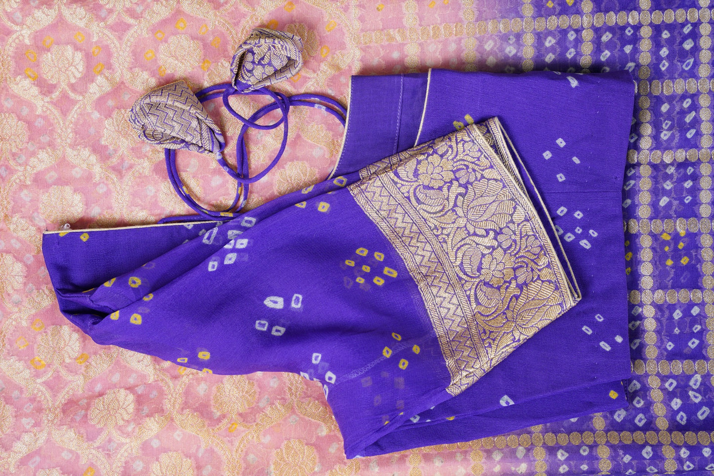 Purple Peach Bandhani Banaras Georgette Saree