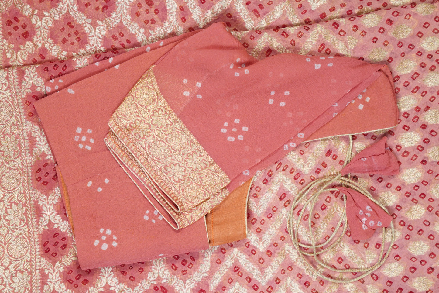 Peach Bandhani Banaras Georgette Saree