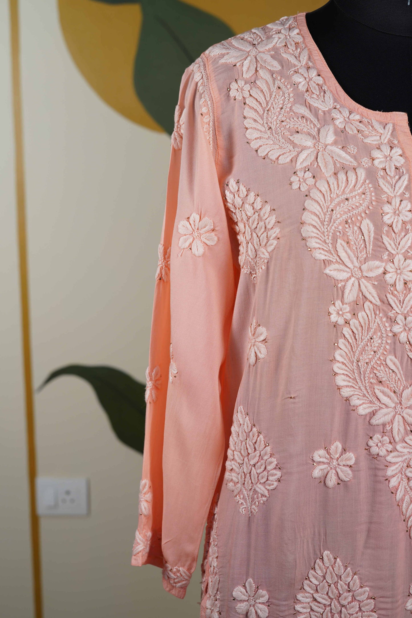 Peach Modal Long Kurti with Mukesh Dress