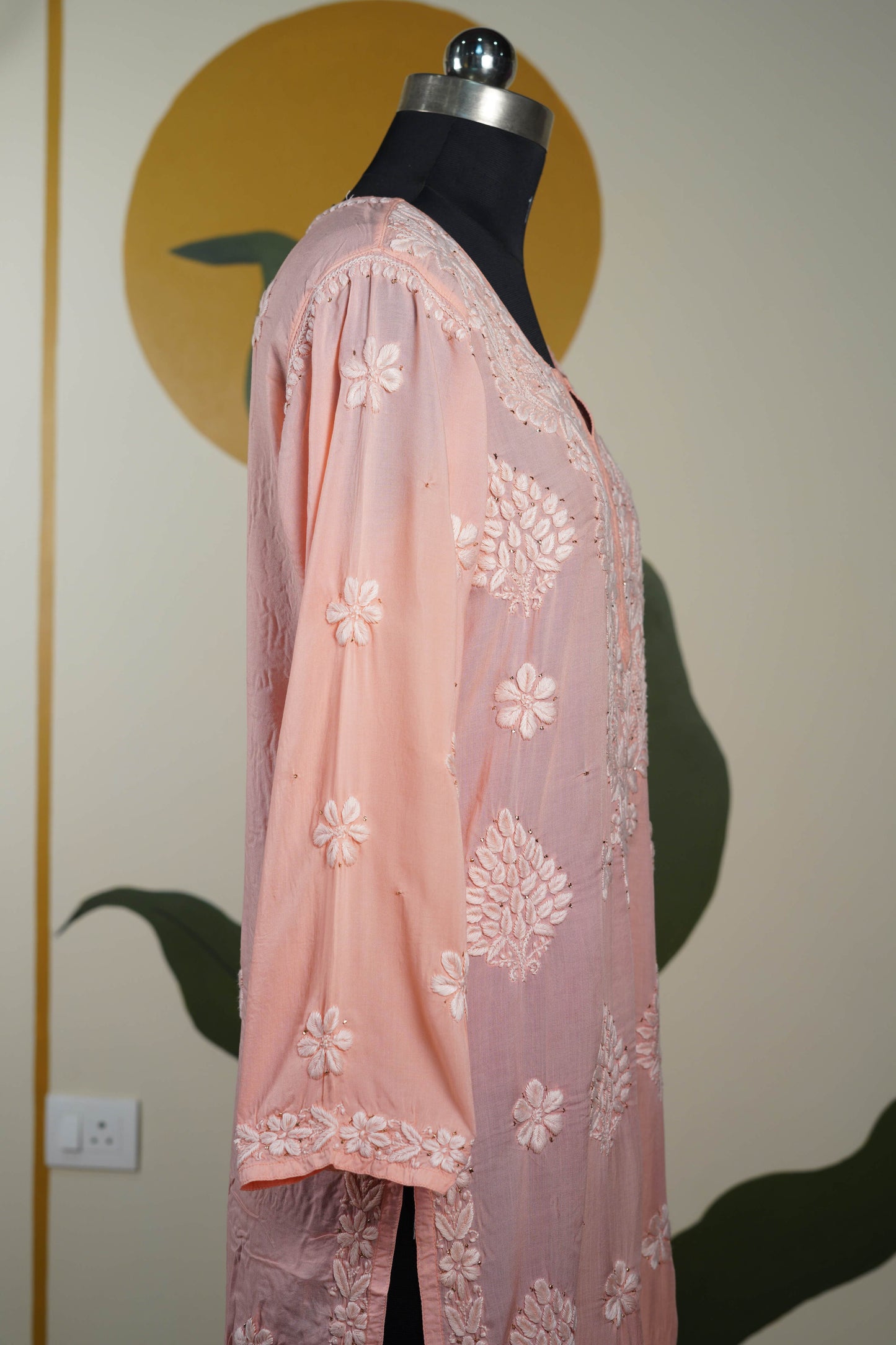 Peach Modal Long Kurti with Mukesh Dress