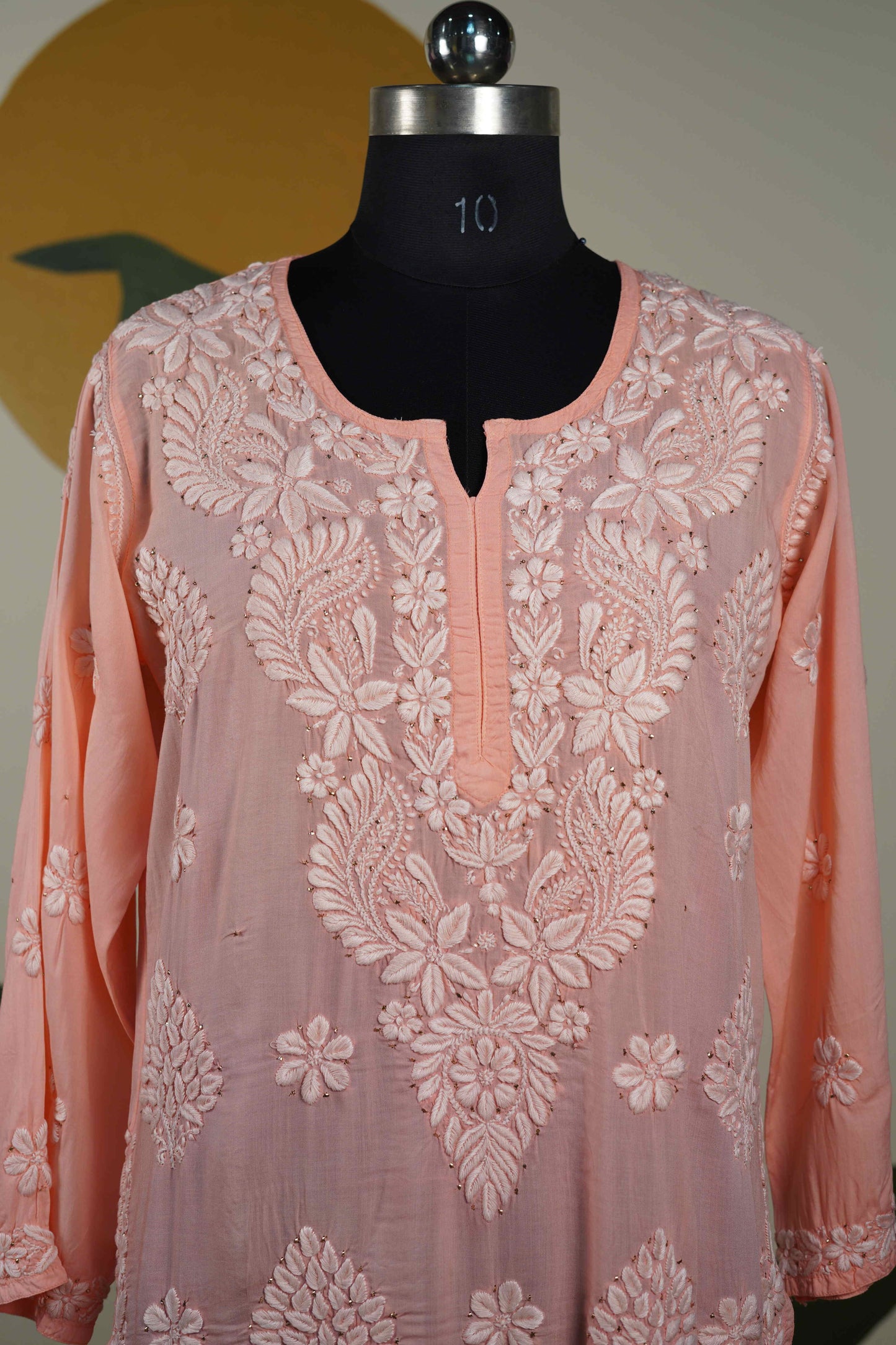 Peach Modal Long Kurti with Mukesh Dress