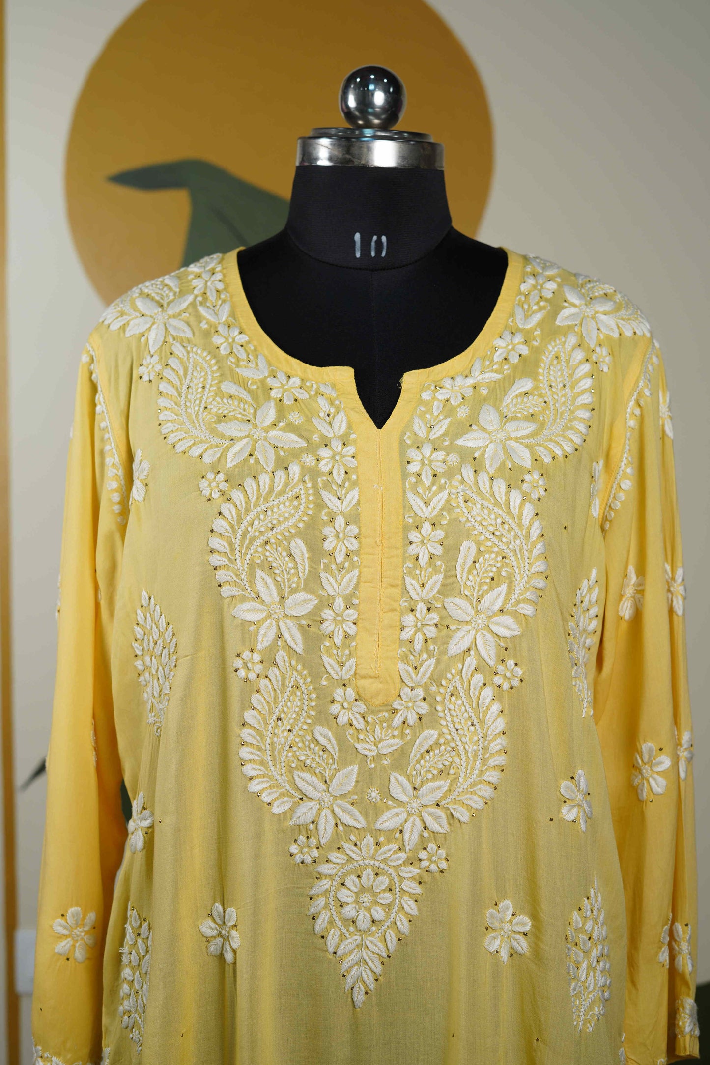 Yellow Modal Long Kurti with Mukesh Dress