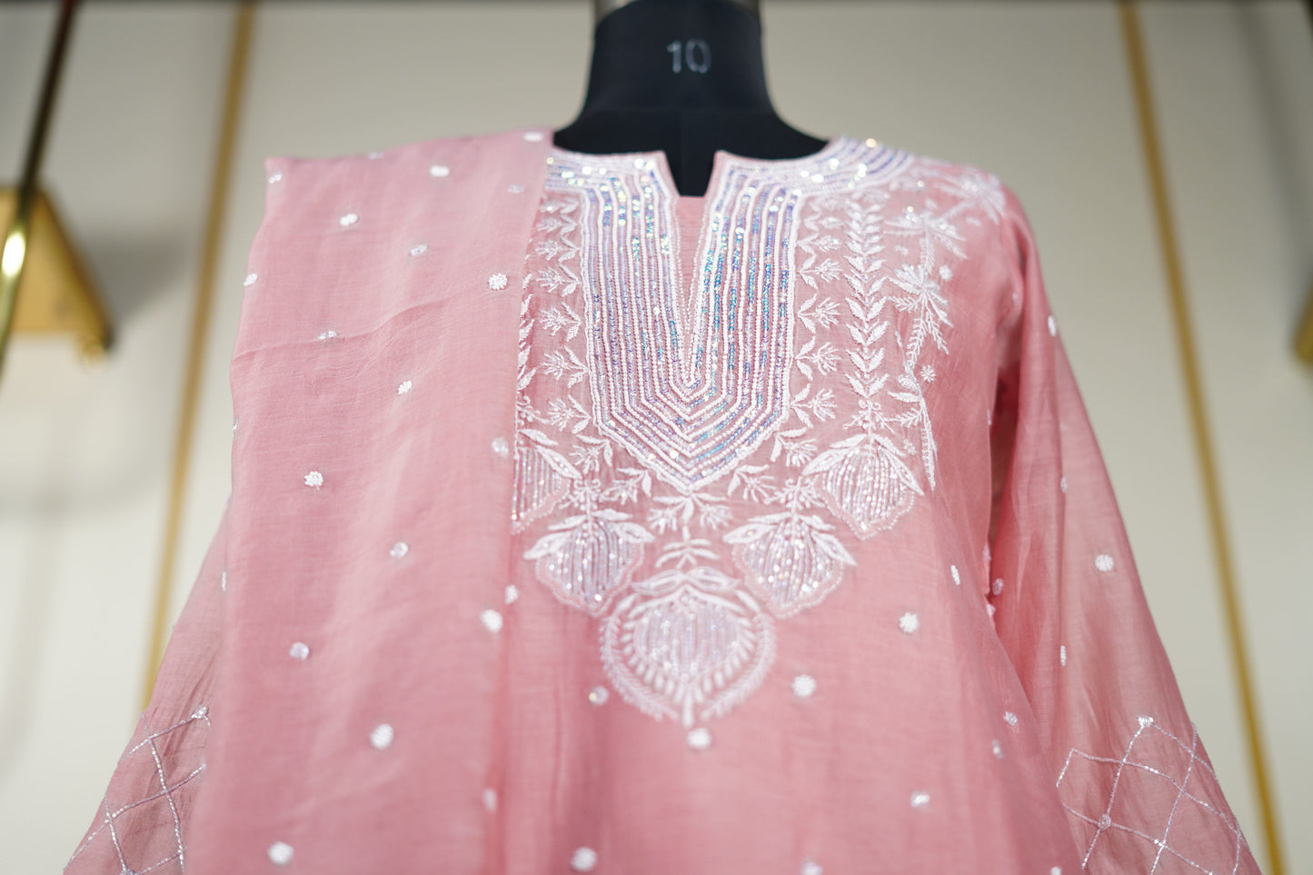 Peach Cutdana straight Kurta set Dress