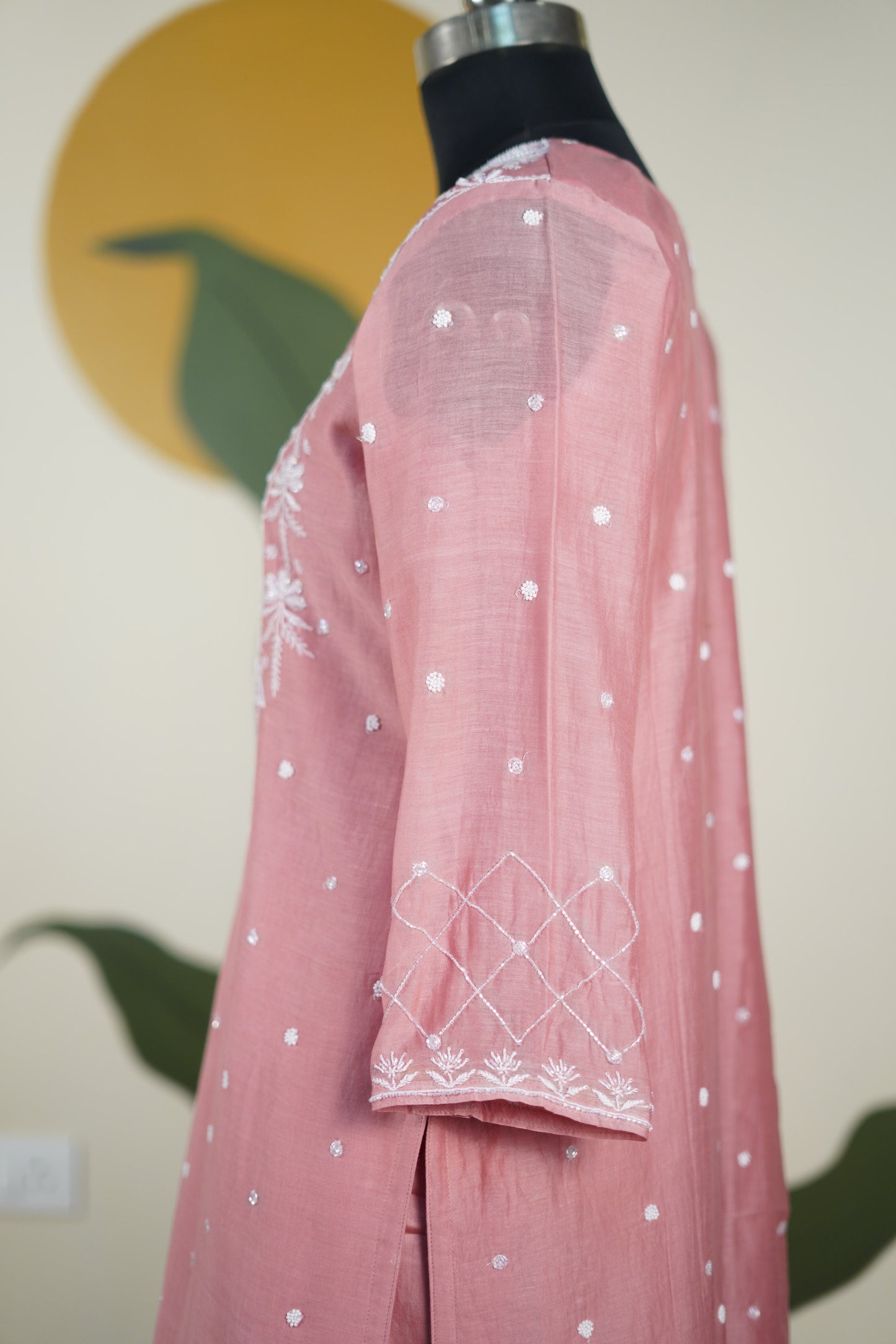 Peach Cutdana straight Kurta set Dress