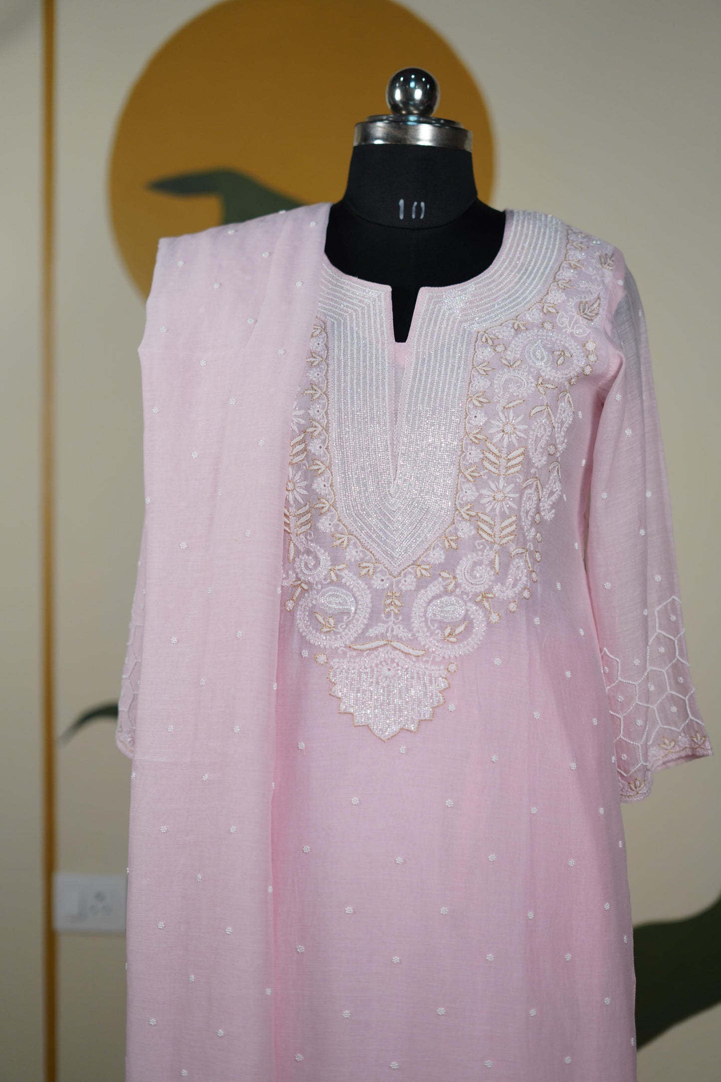 Baby Pink Cutdana straight Kurta set Dress