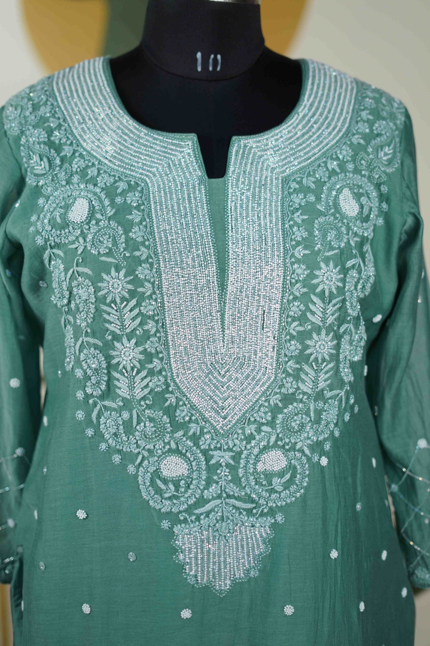 Sea Green Cutdana straight Kurta set Dress