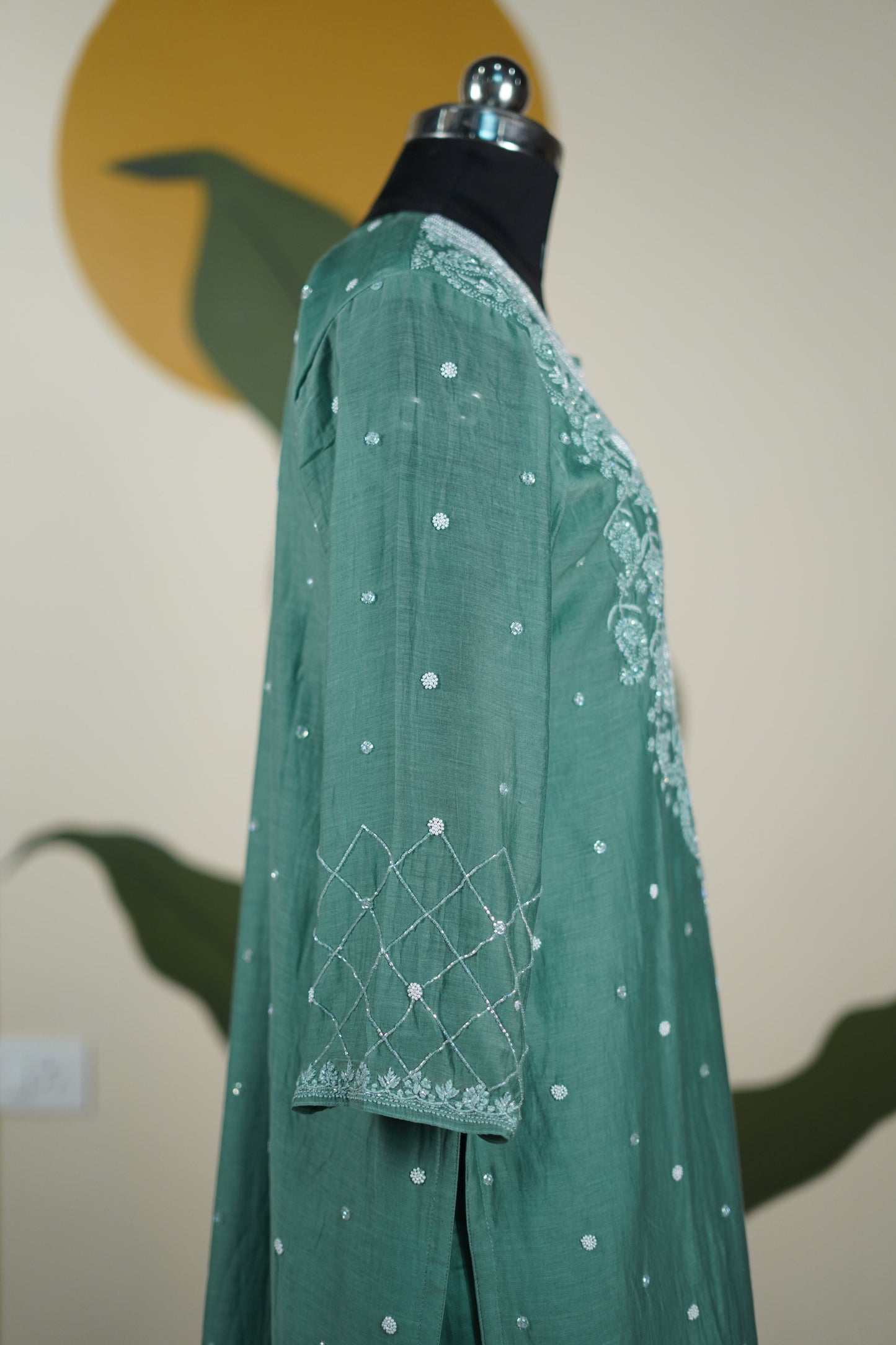 Sea Green Cutdana straight Kurta set Dress