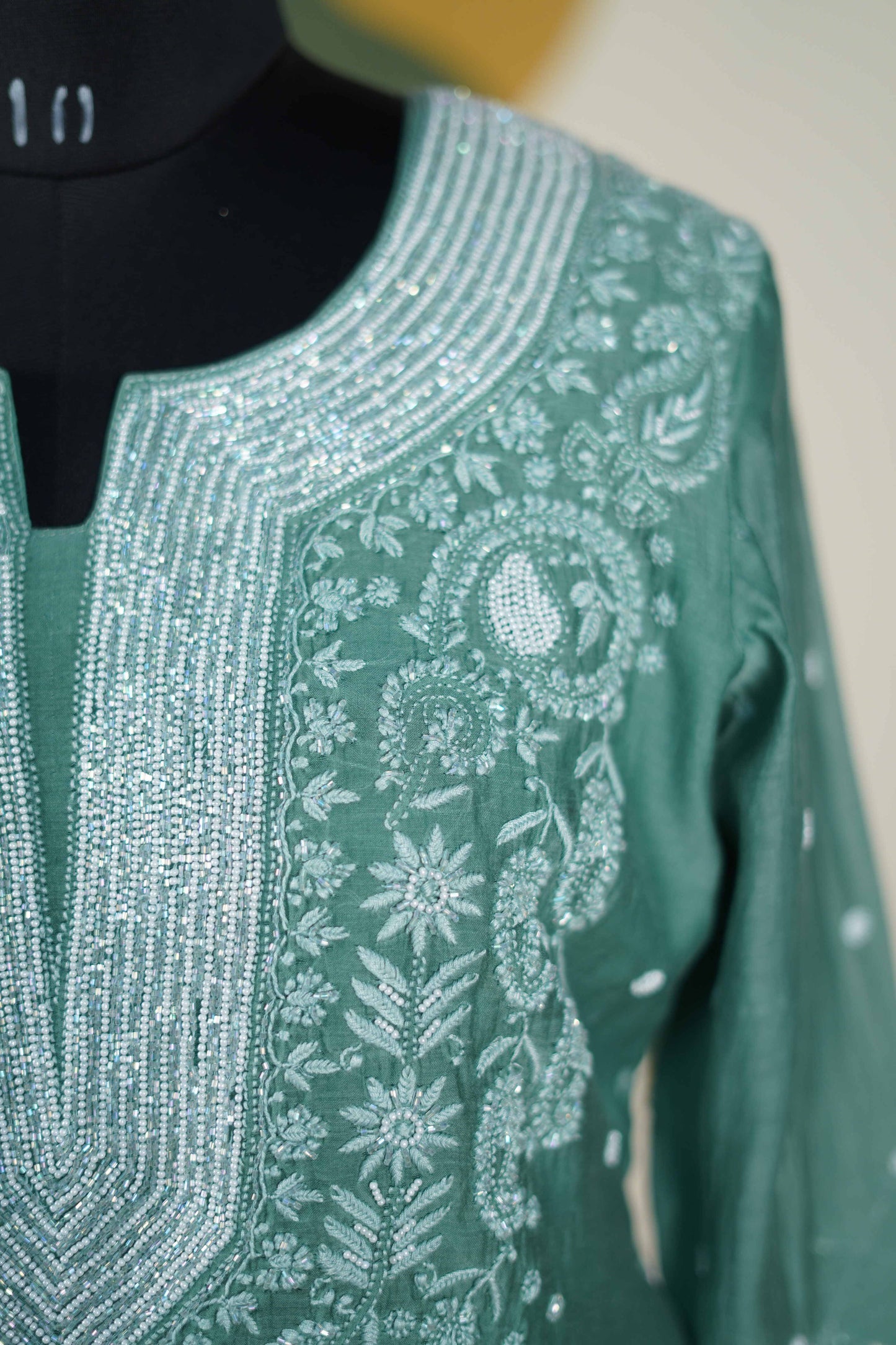 Sea Green Cutdana straight Kurta set Dress