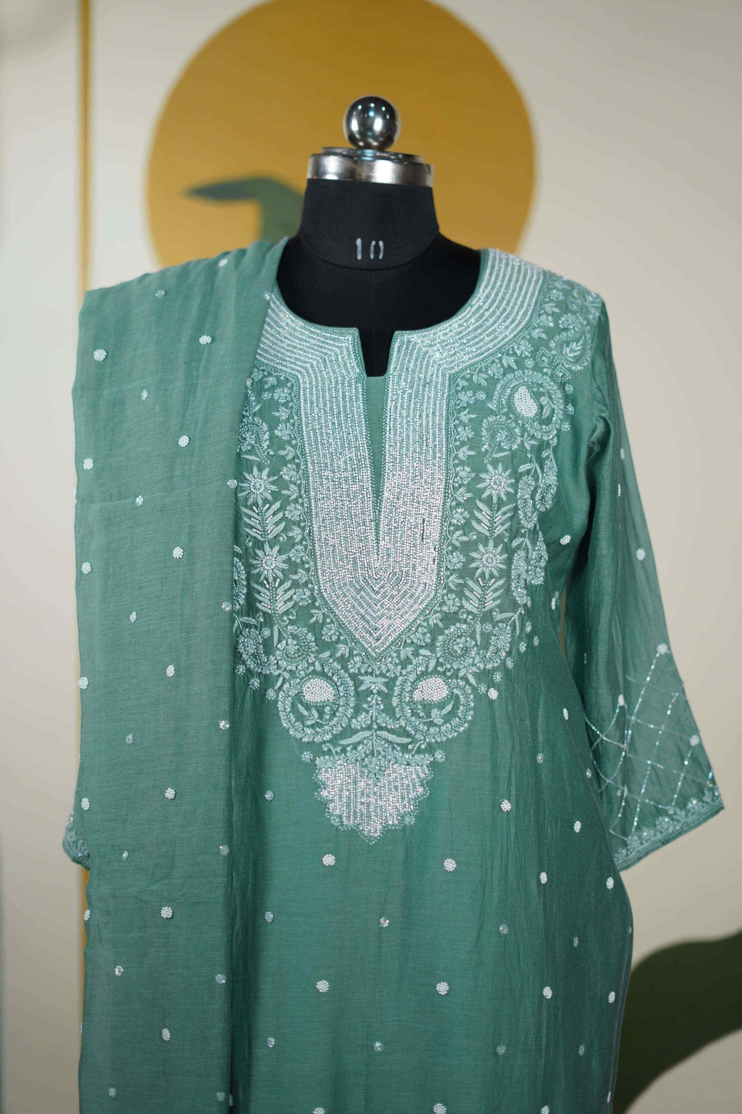 Sea Green Cutdana straight Kurta set Dress