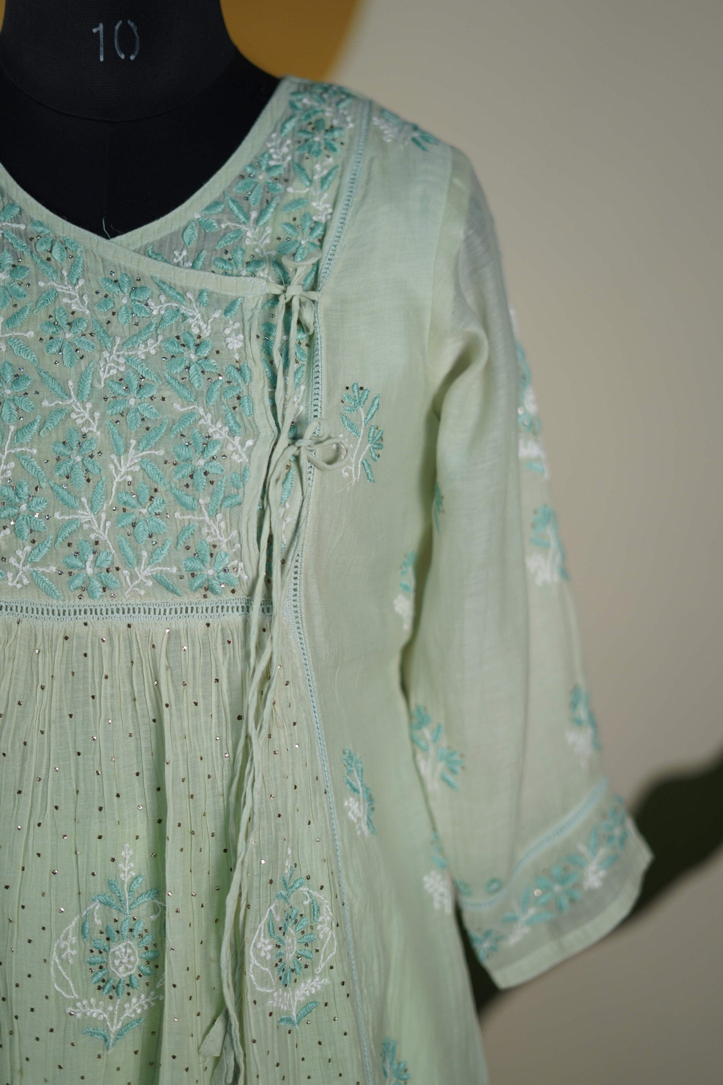 Pista Green Frock style chanderi mul cotton Dress