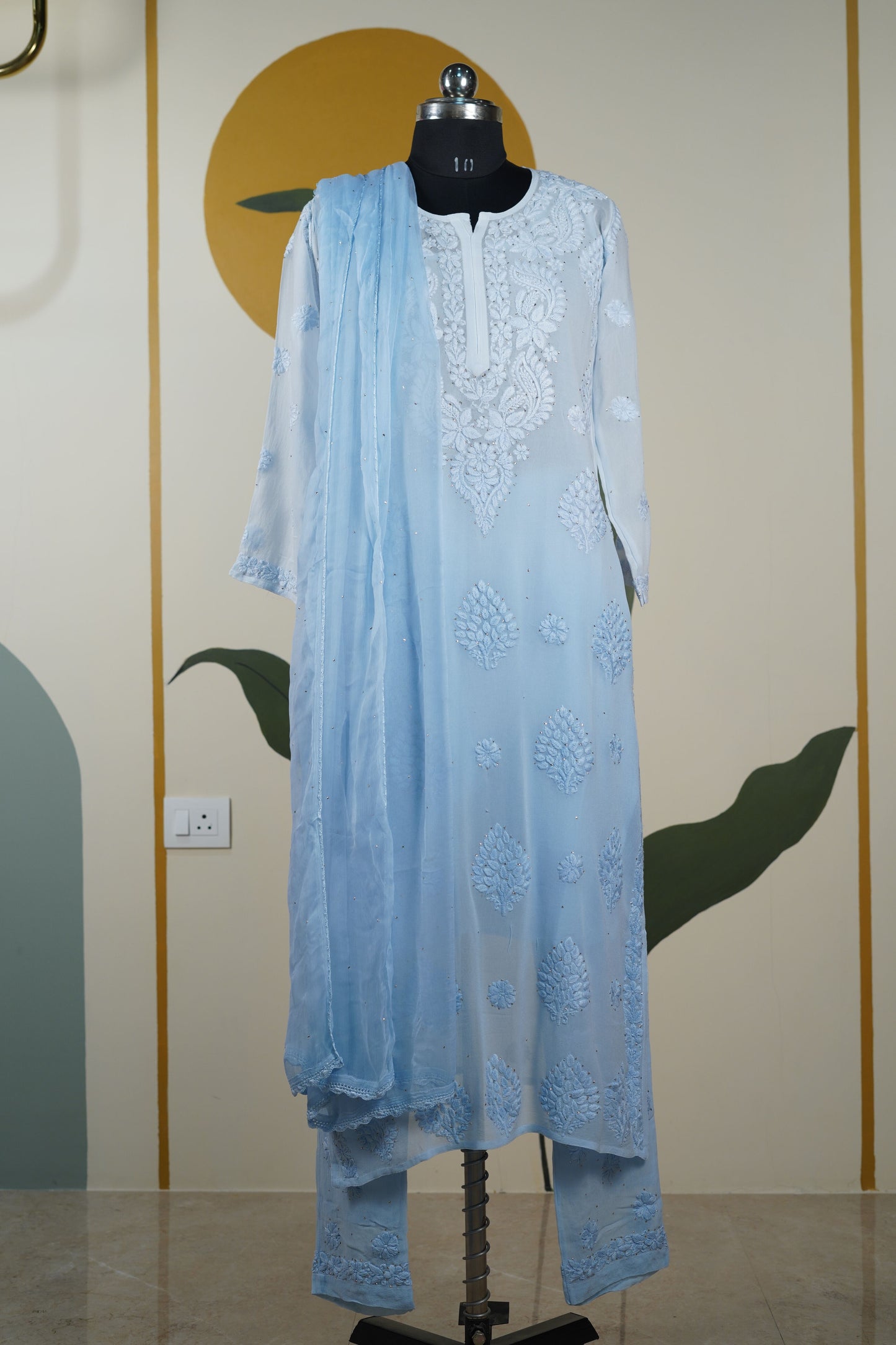 Baby Blue Viscose ombre 3 piece set Dress