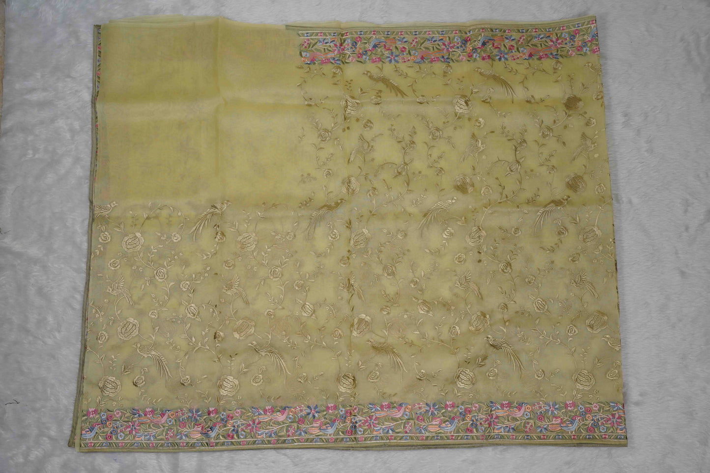 Organza Parsi Gara Pista Green Saree