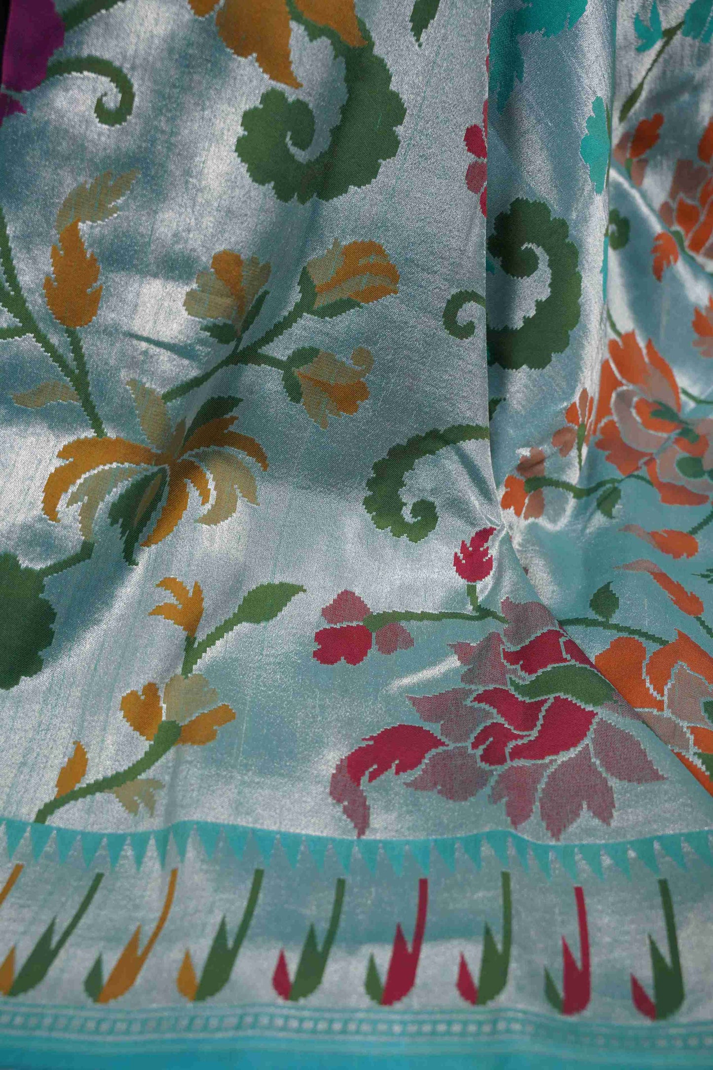 Powder Blue Tissue Saree paithani border