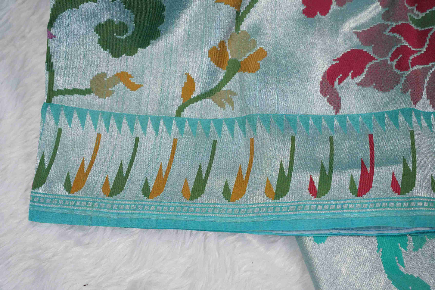 Powder Blue Tissue Saree paithani border
