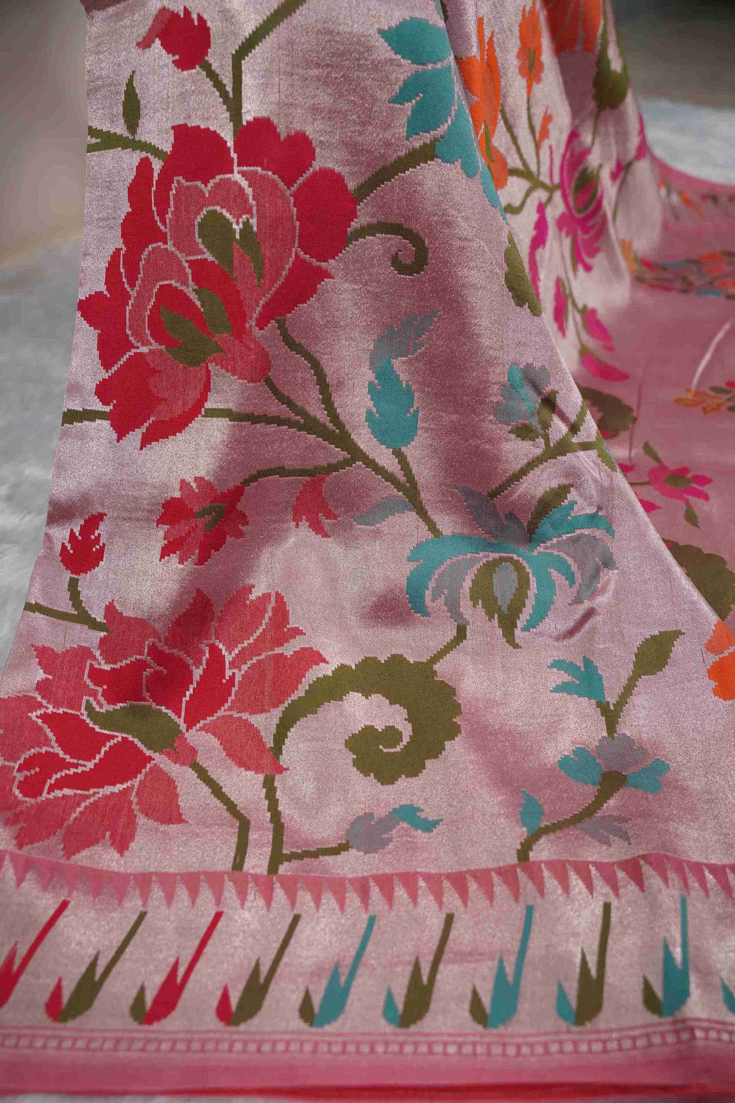 Light Pink Tissue Saree paithani border