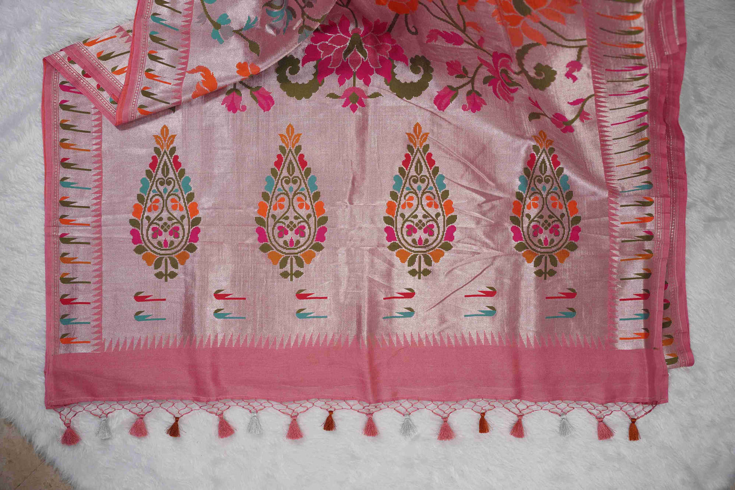Light Pink Tissue Saree paithani border