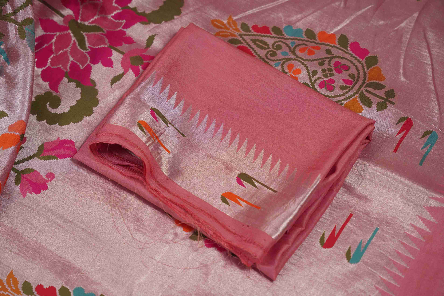 Light Pink Tissue Saree paithani border