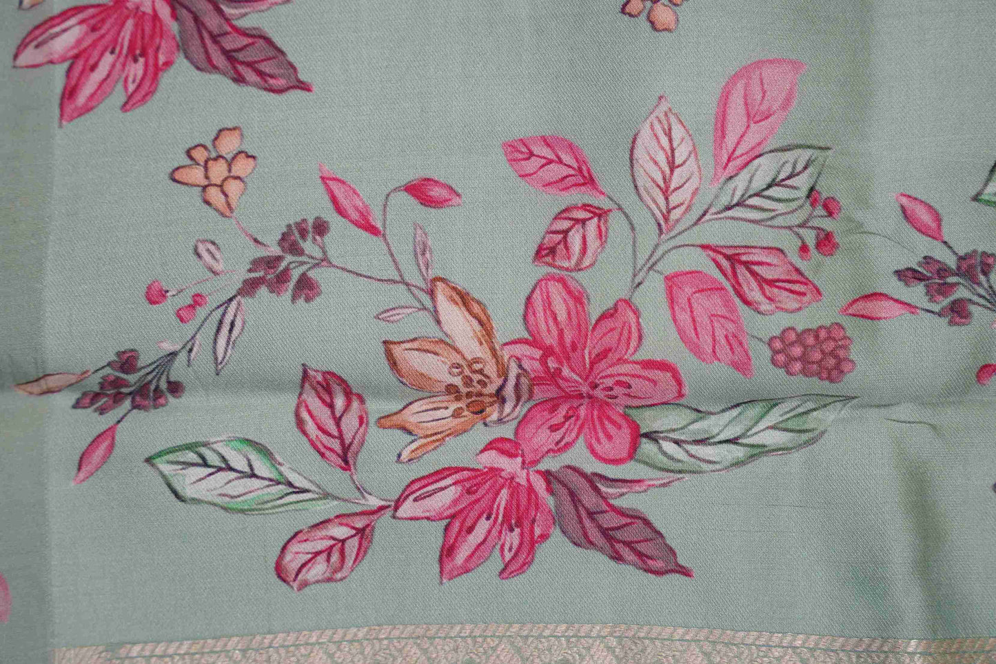 Brocade Banaras Digital print border - Sea green