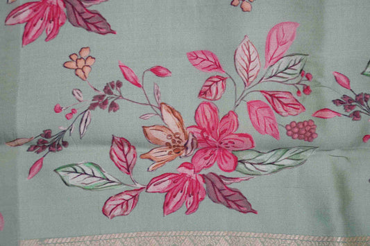 Brocade Banaras Digital print border - Sea green
