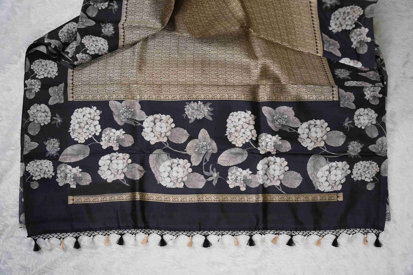 Brocade Banaras Digital print border - Black