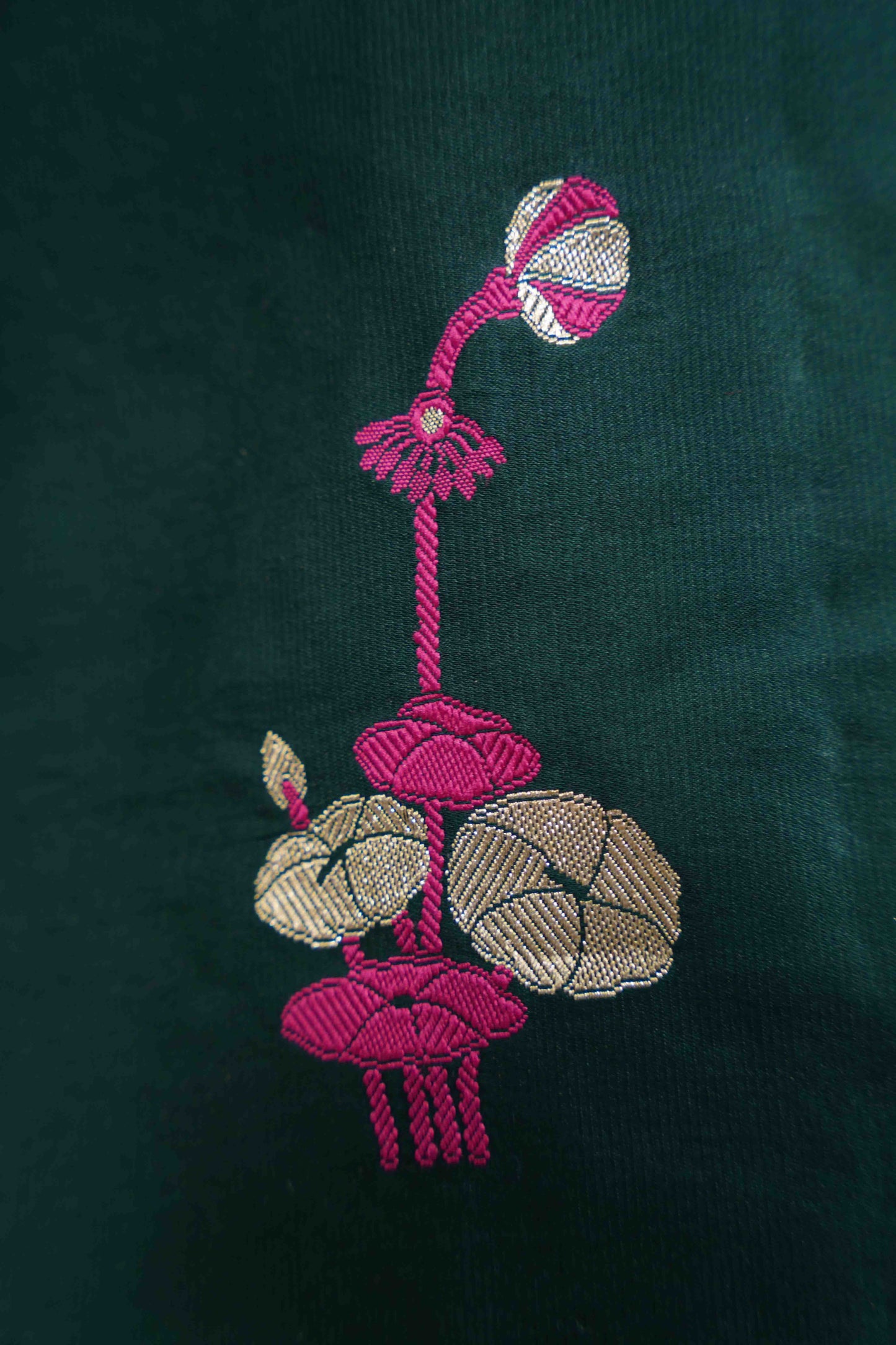 Bottle Green Mashru with red meenakari butti