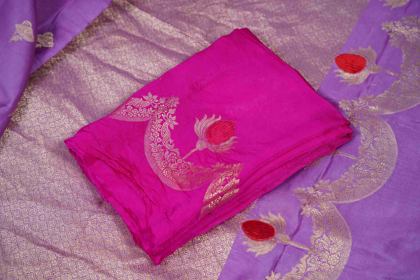Lavendar Mashru wtih velvet butti border
