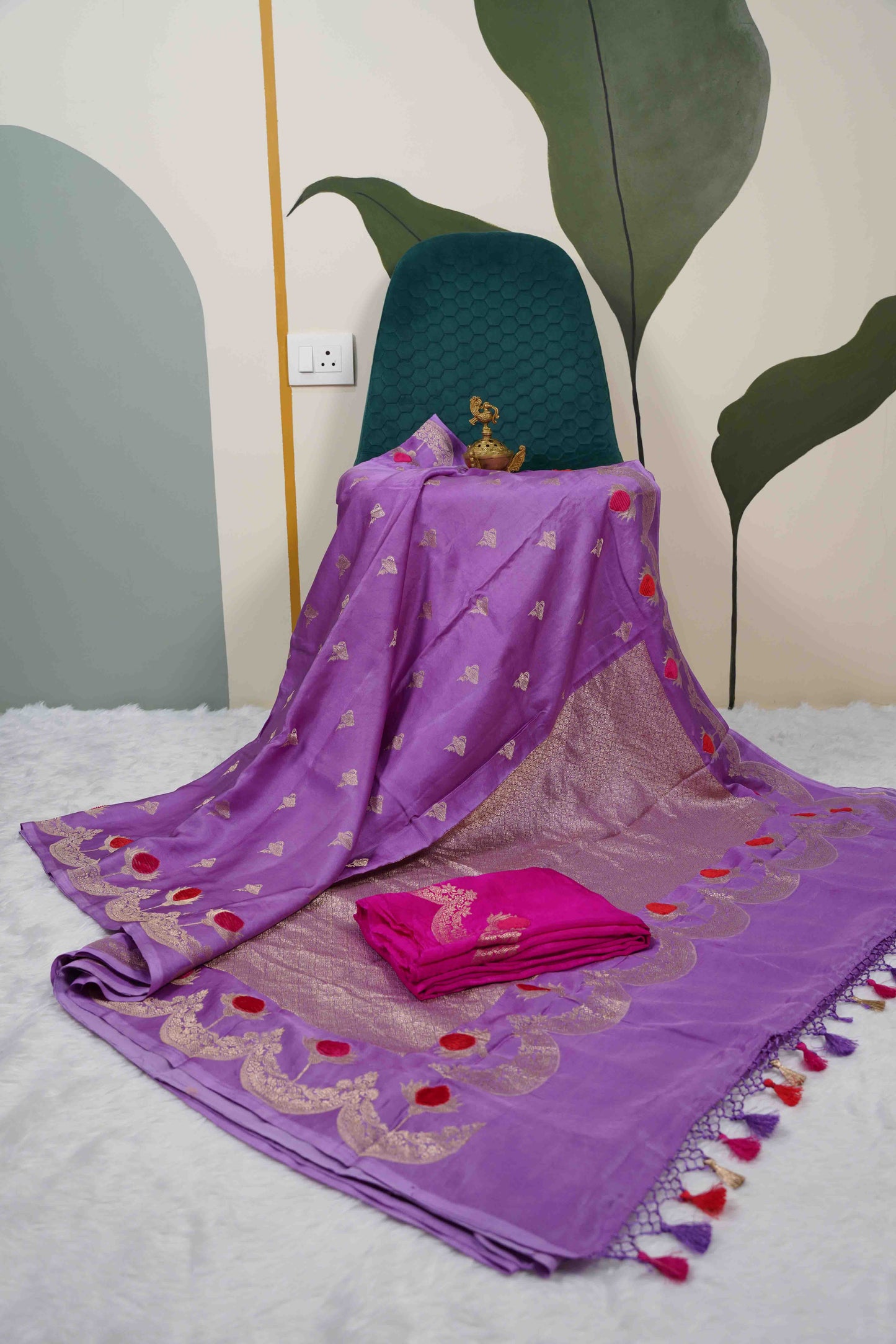 Lavendar Mashru wtih velvet butti border