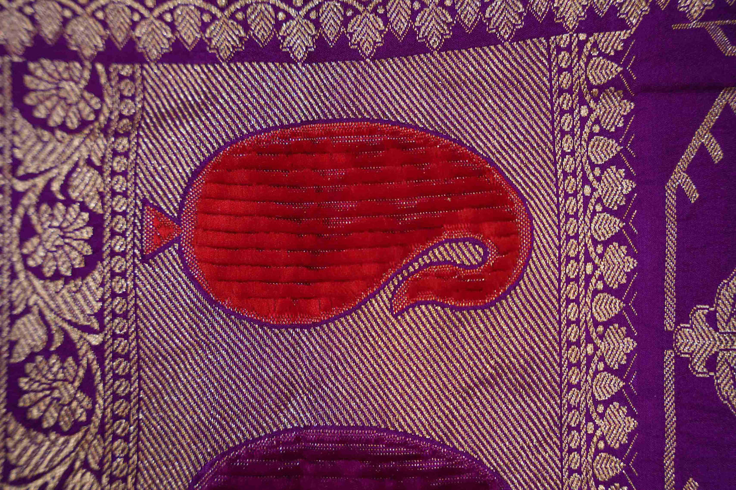 Purple Mashru with velvet mango motifs border