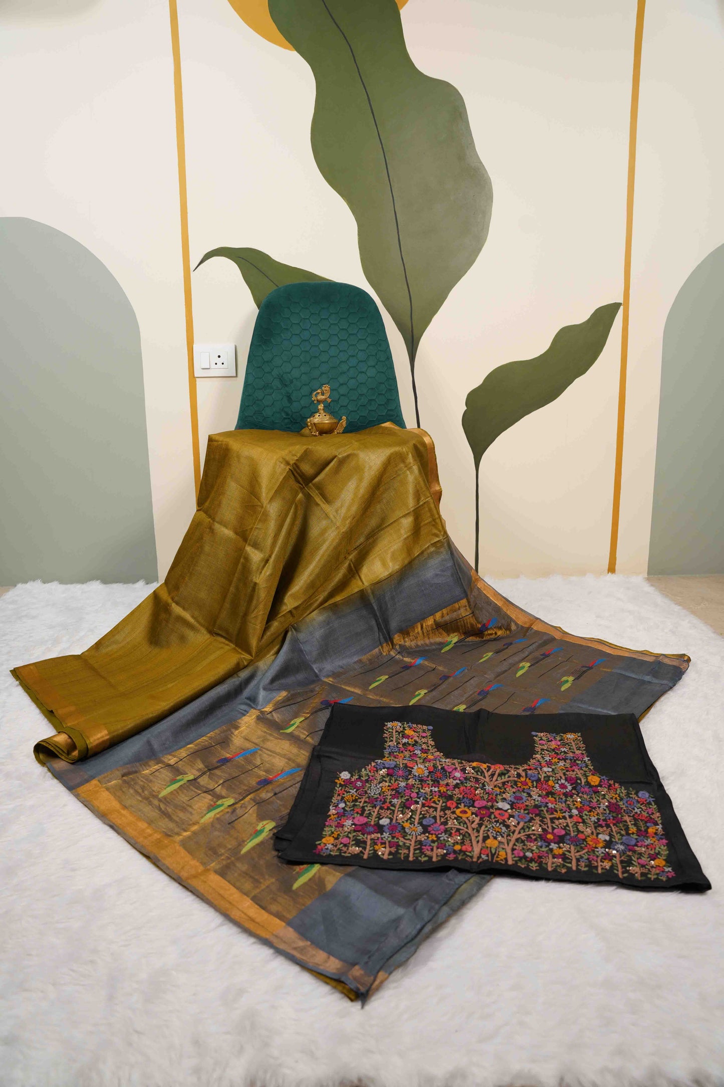 Silk with Pithani Pallu - Mehindi green with blue pallu