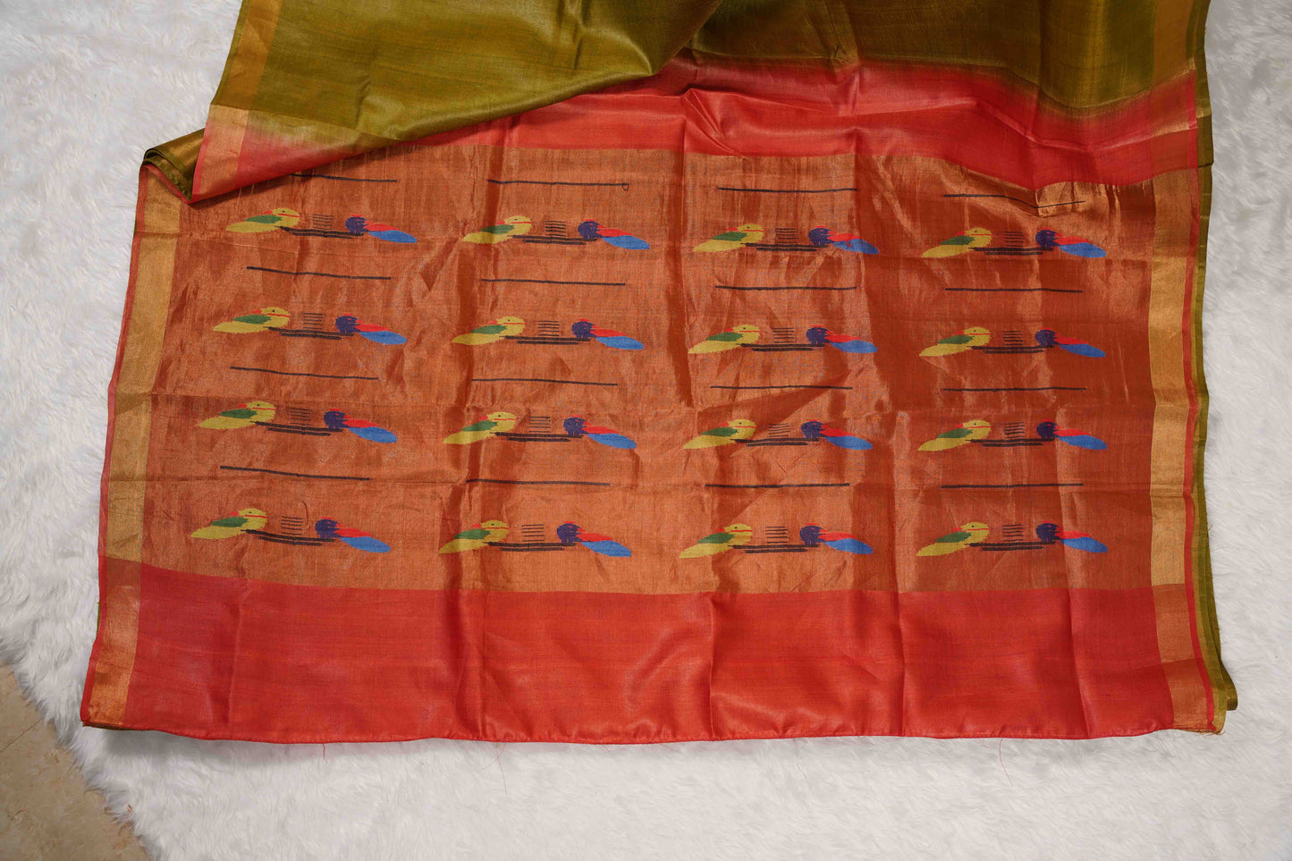 Olive Green Soft Silk with Paithani Patterned Pallu