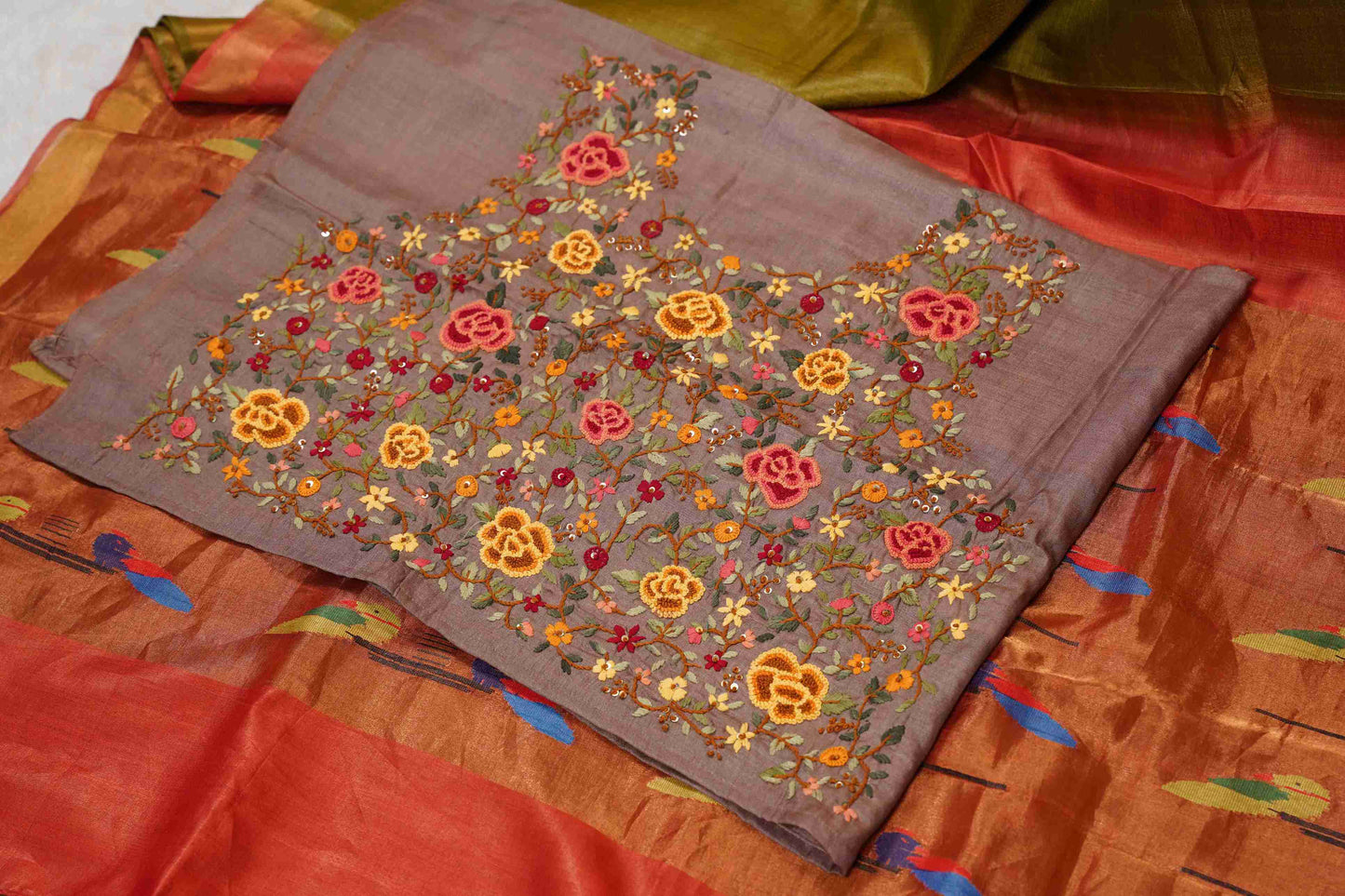 Olive Green Soft Silk with Paithani Patterned Pallu