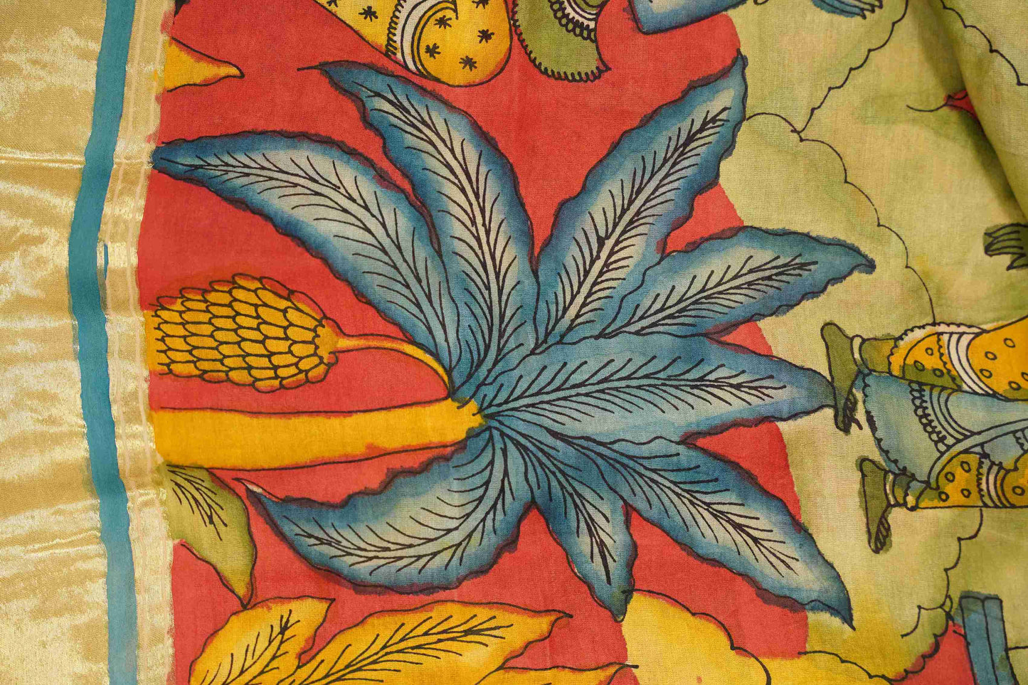 Gajji Silk Kalamkaari with Beige Village Pallu