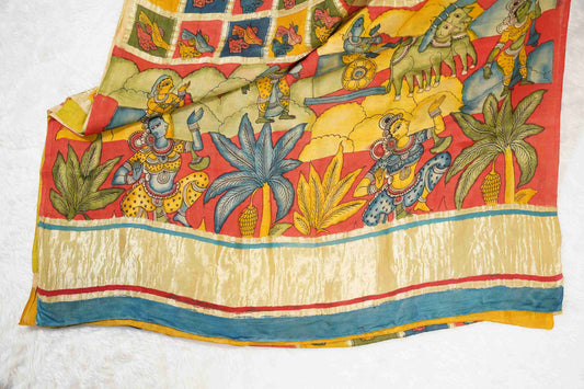 Gajji Silk Kalamkaari with Beige Village Pallu
