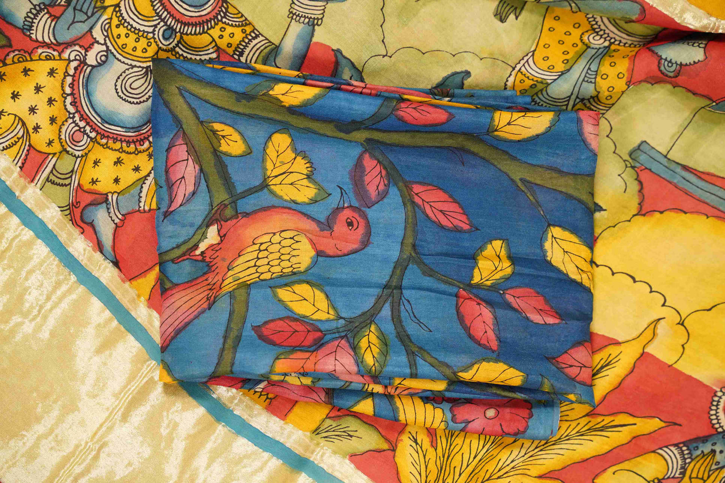 Gajji Silk Kalamkaari with Beige Village Pallu