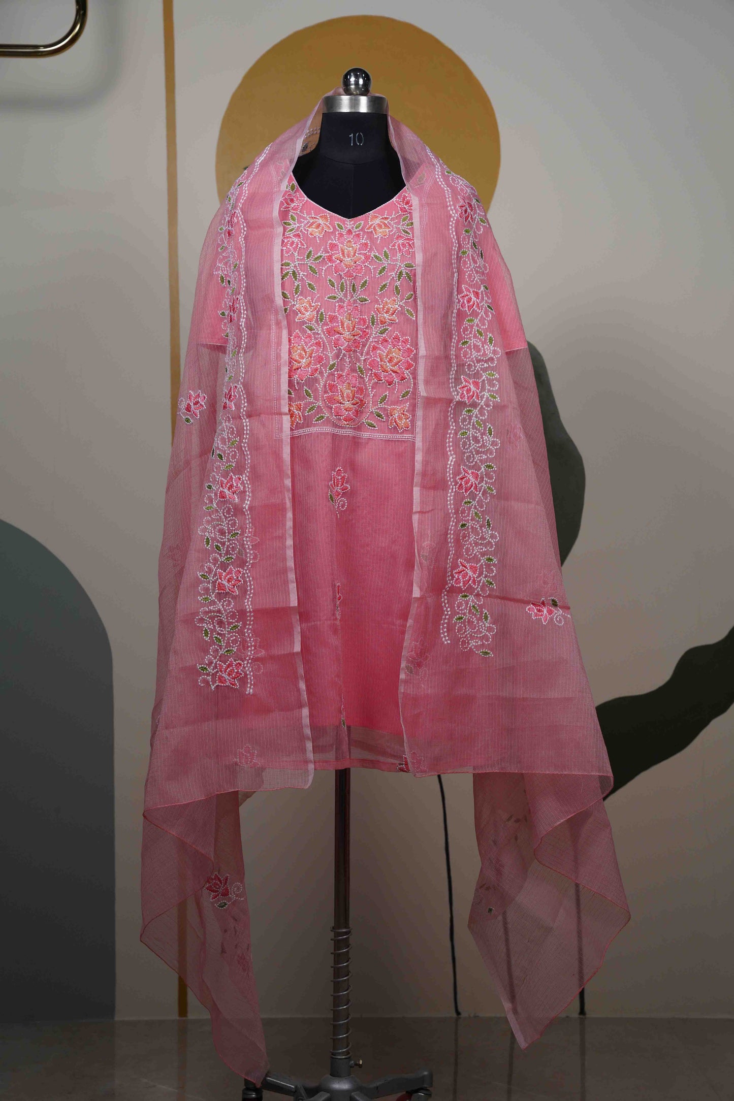Salmon pink Kota all over Dress