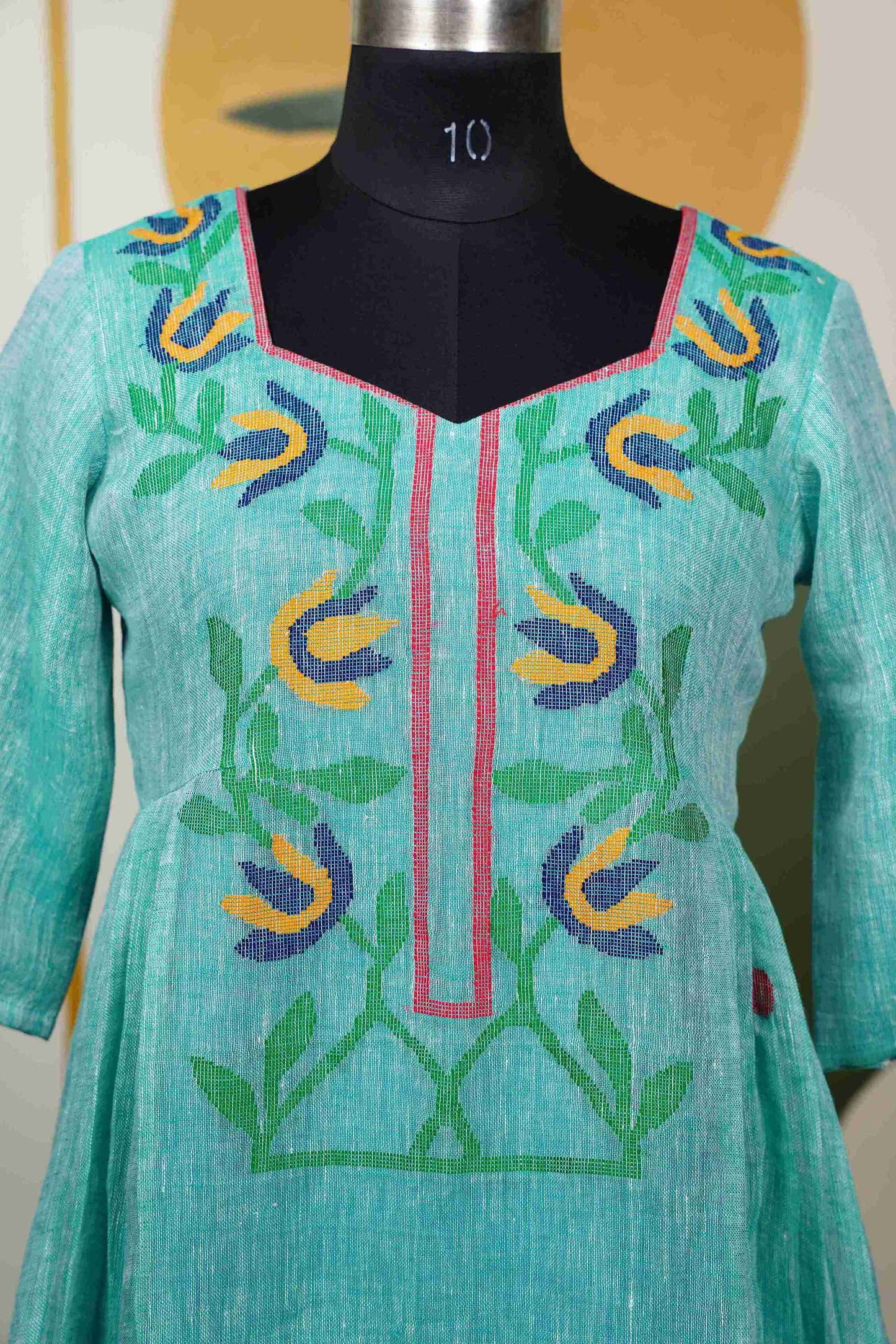 Pastel Sea Green Jamdhani Jute Dress