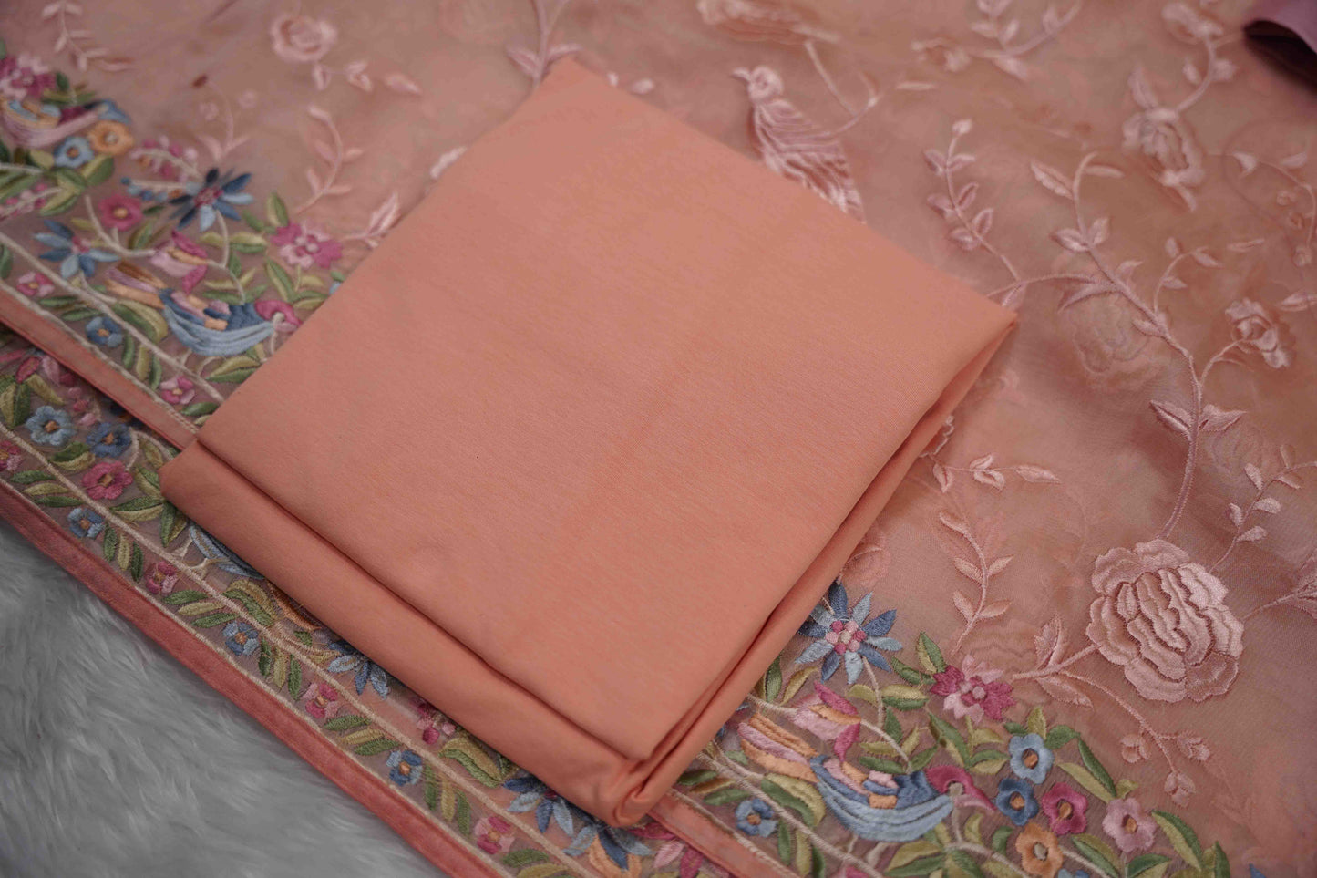 Organza Parsi Gara Peach Saree