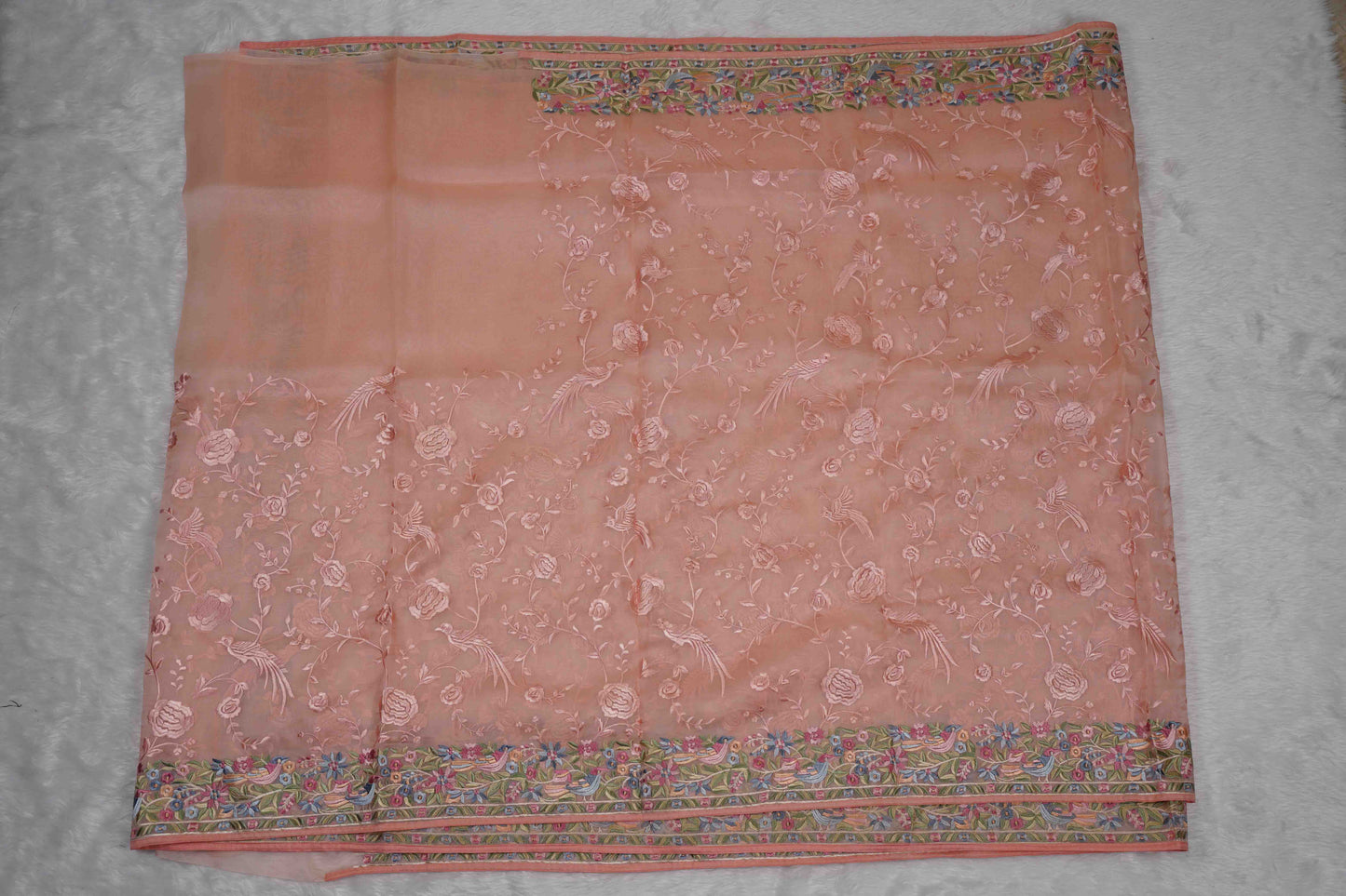 Organza Parsi Gara Peach Saree