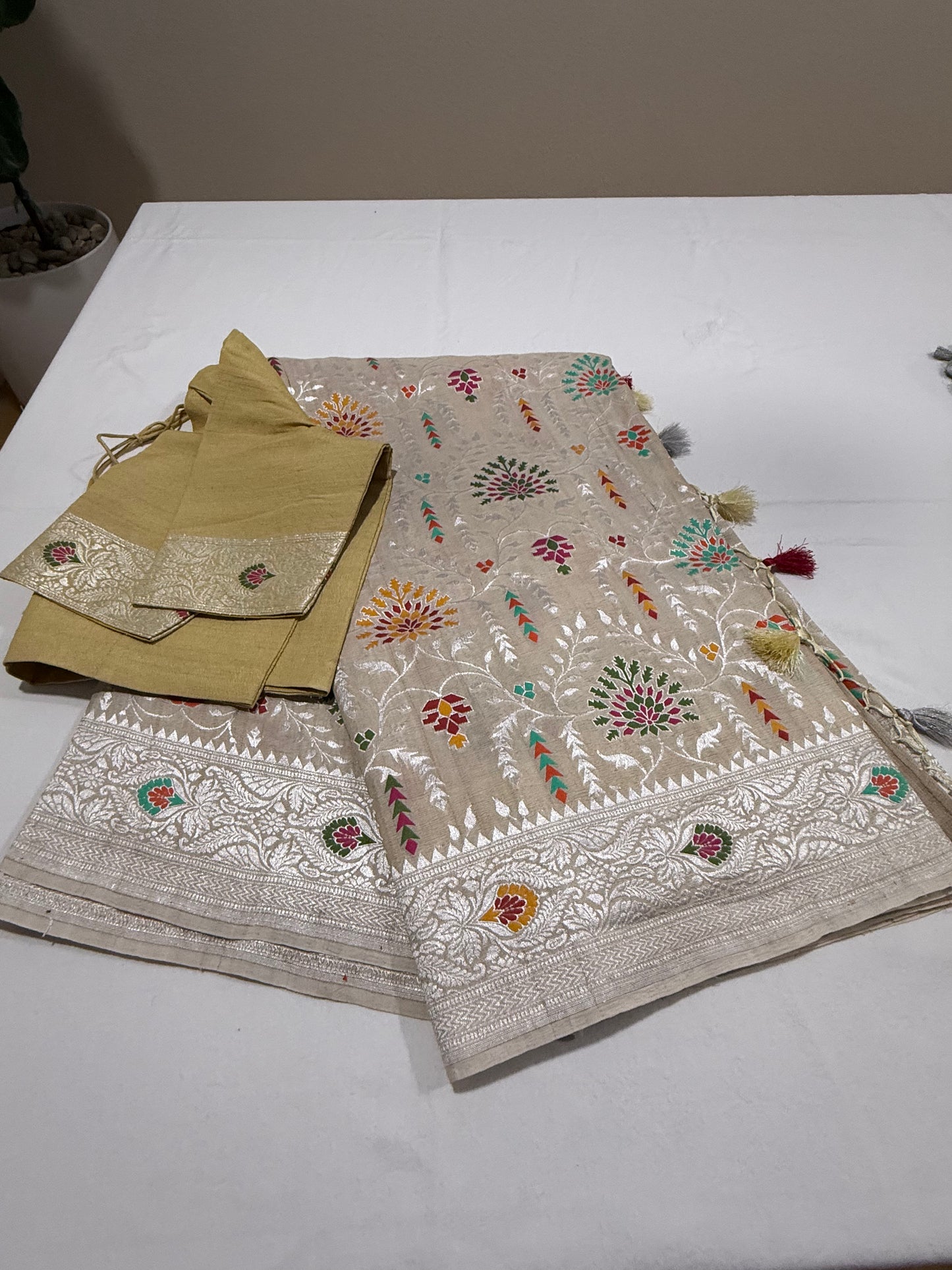 Beige Meenakari Tussar Banari Georgette