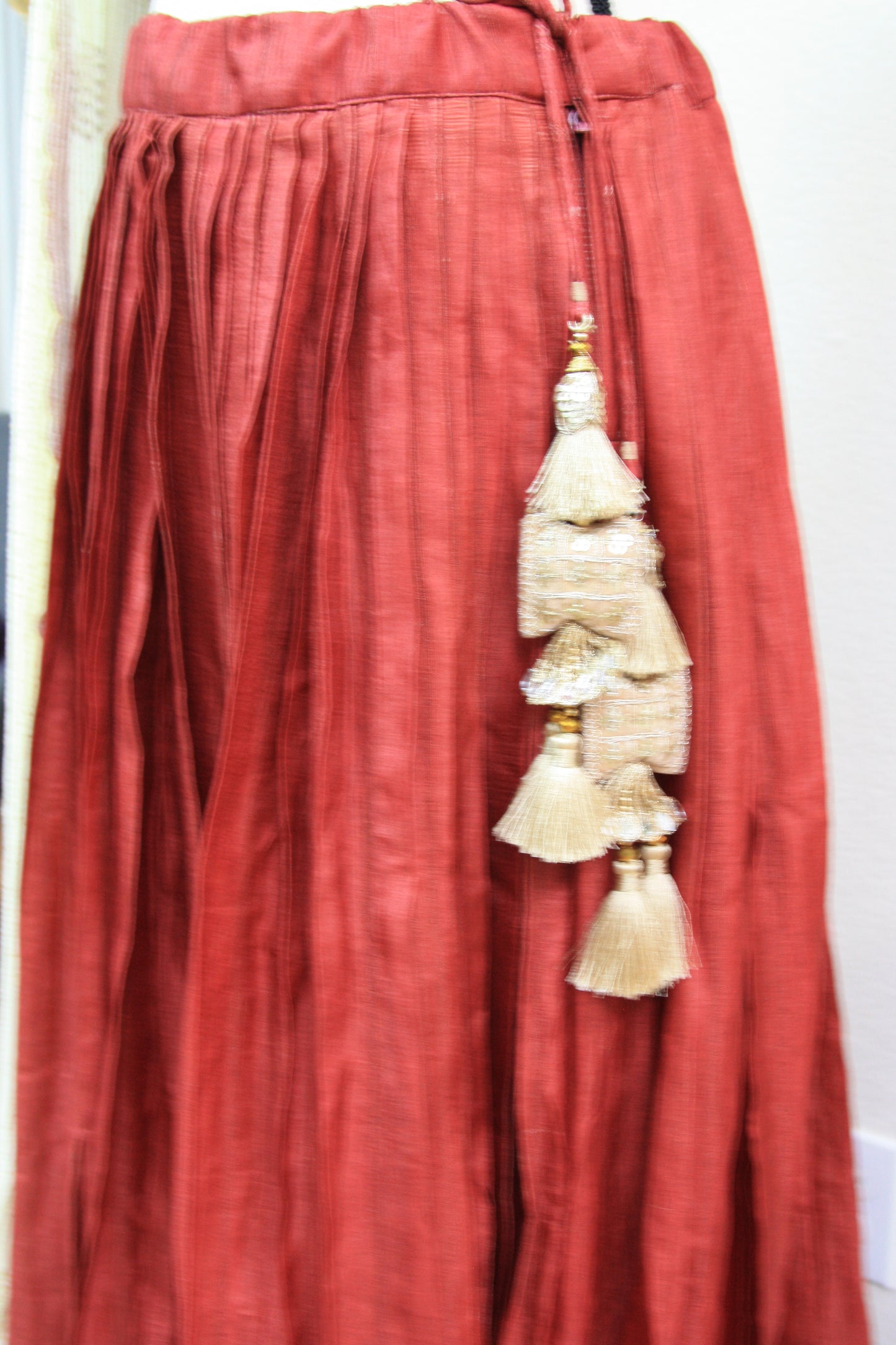 Maroon Tussar Lehenga with Kalamkari Border & Blouse