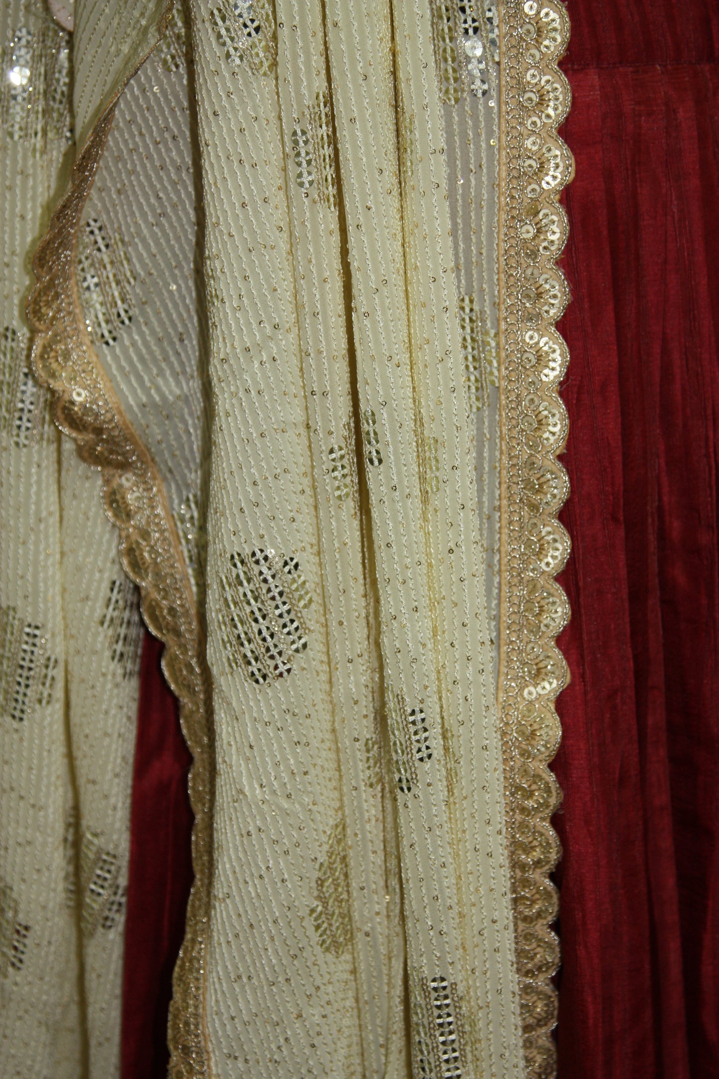 Maroon Tussar Lehenga with Kalamkari Border & Blouse