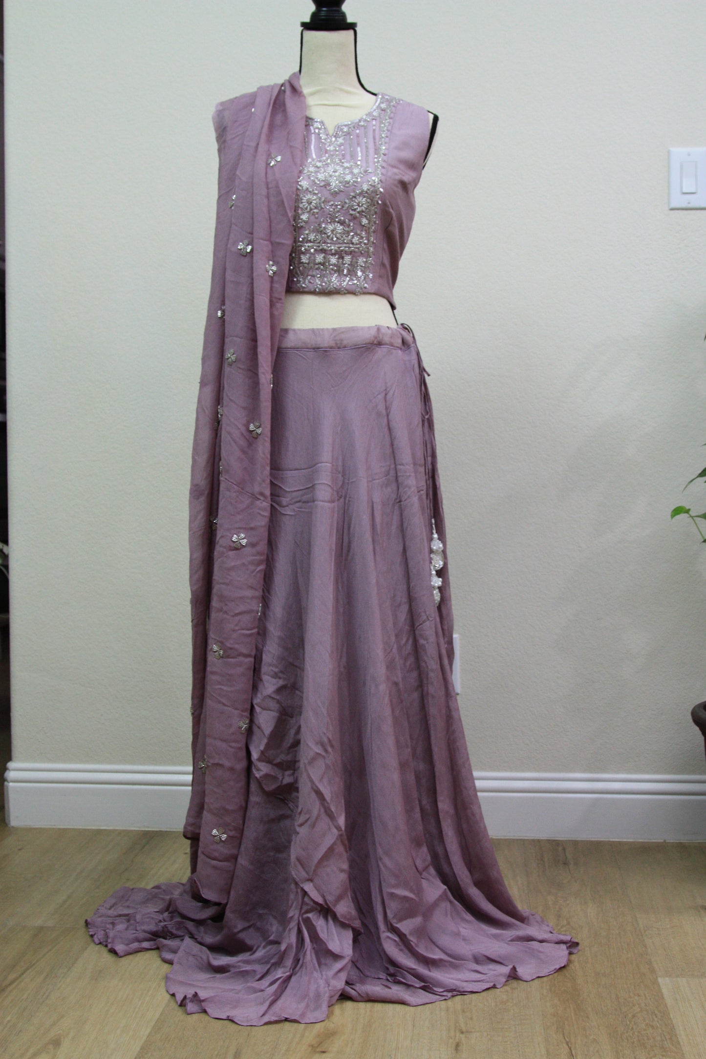 Lilac Ready-Made Choli with Silver Cut Dana Work