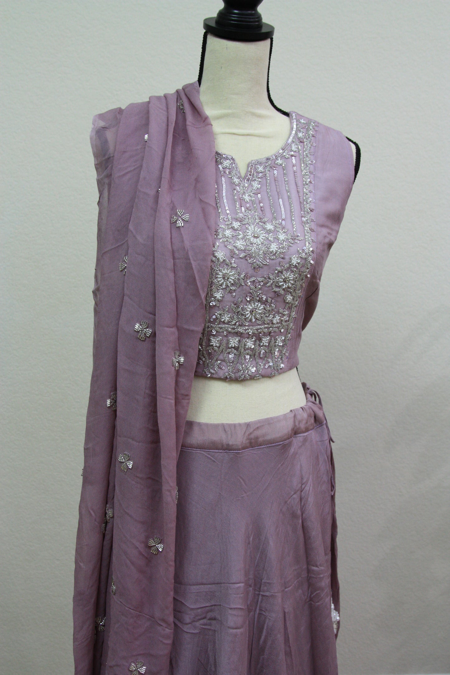 Lilac Ready-Made Choli with Silver Cut Dana Work