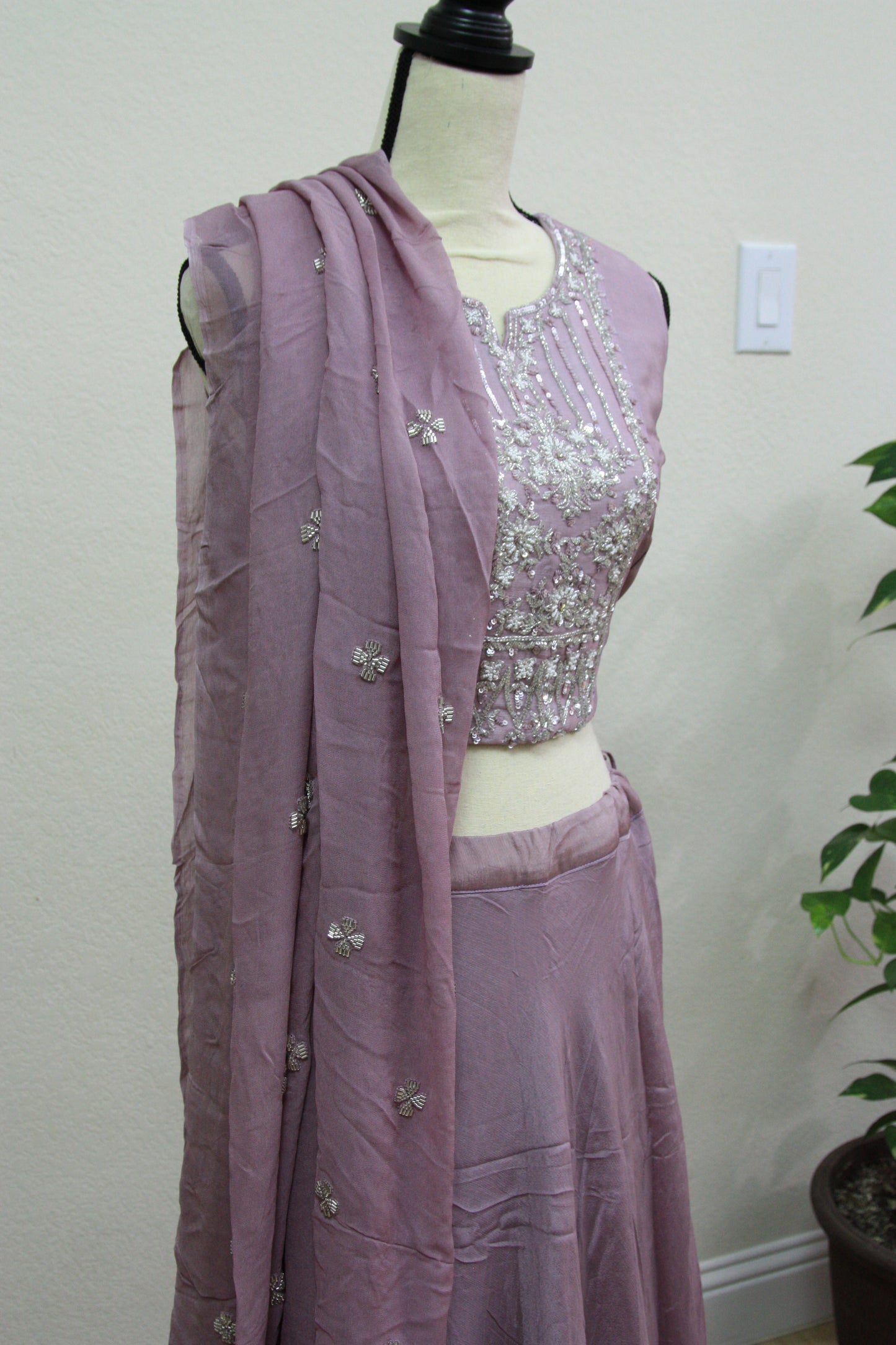 Lilac Ready-Made Choli with Silver Cut Dana Work